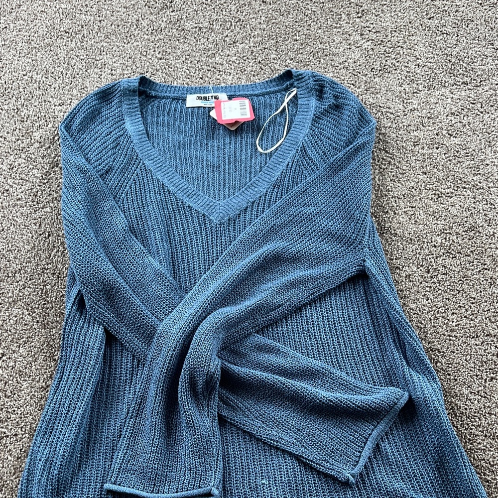 Double Zero Ribbed V-Neck Pullover - Blue - Picture 4 of 4
